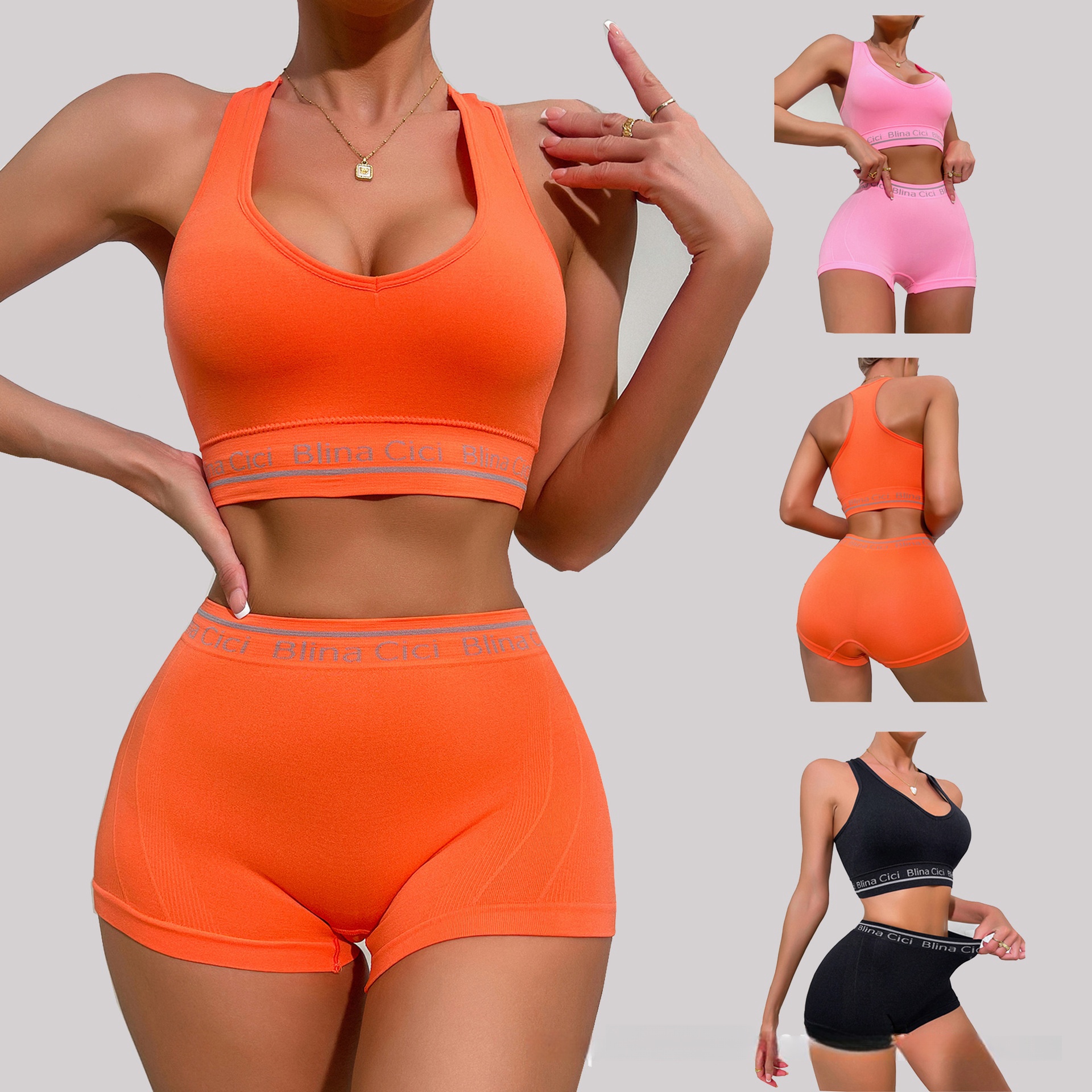 Womens Letter Print 2 Piece Scoop Neck Bra and Mid Rise Boyshort Lingerie Set